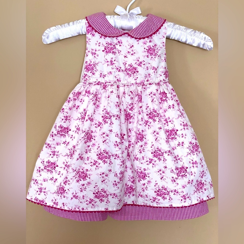 Polly & Friends Floral Pink Cotton Girl's Casual Dress Size 12M
